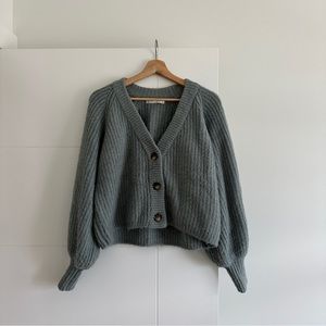 EUC oak + fort blue cardigan (icy/glacier blue)